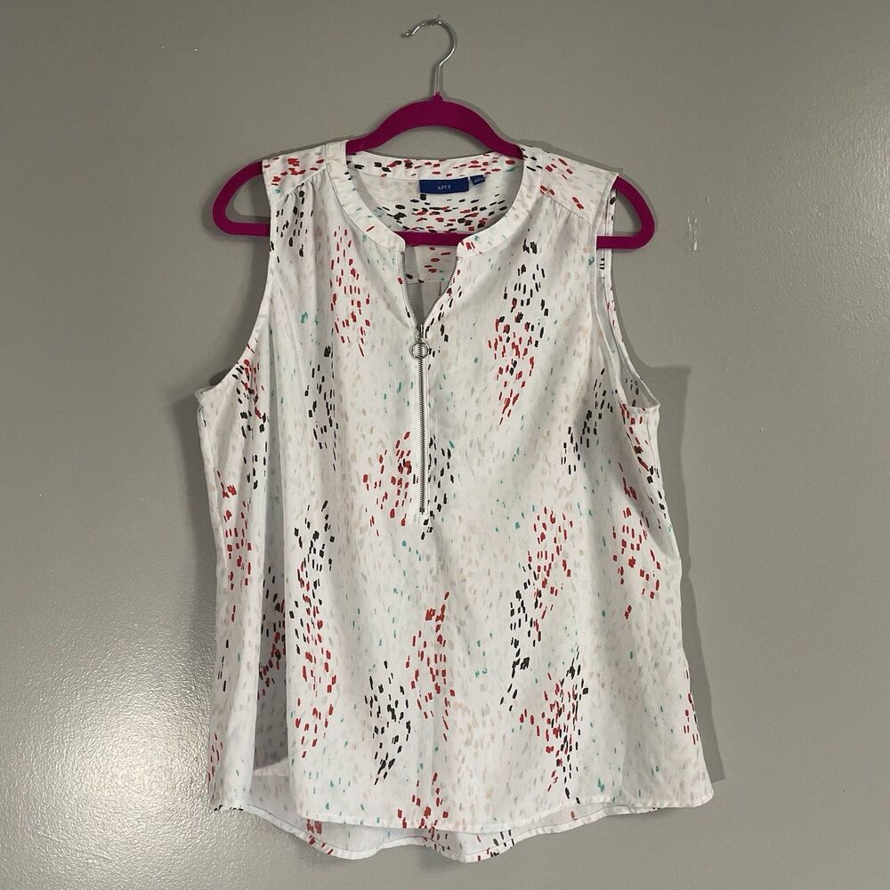 Women’s Apt 9 Tank Top Sleeveless White Colorful Speckles XL Half Zipper
